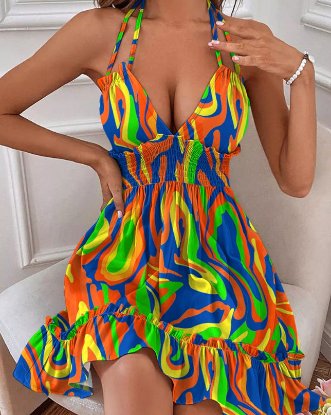 Deep V Pleated Cami Beach Dress