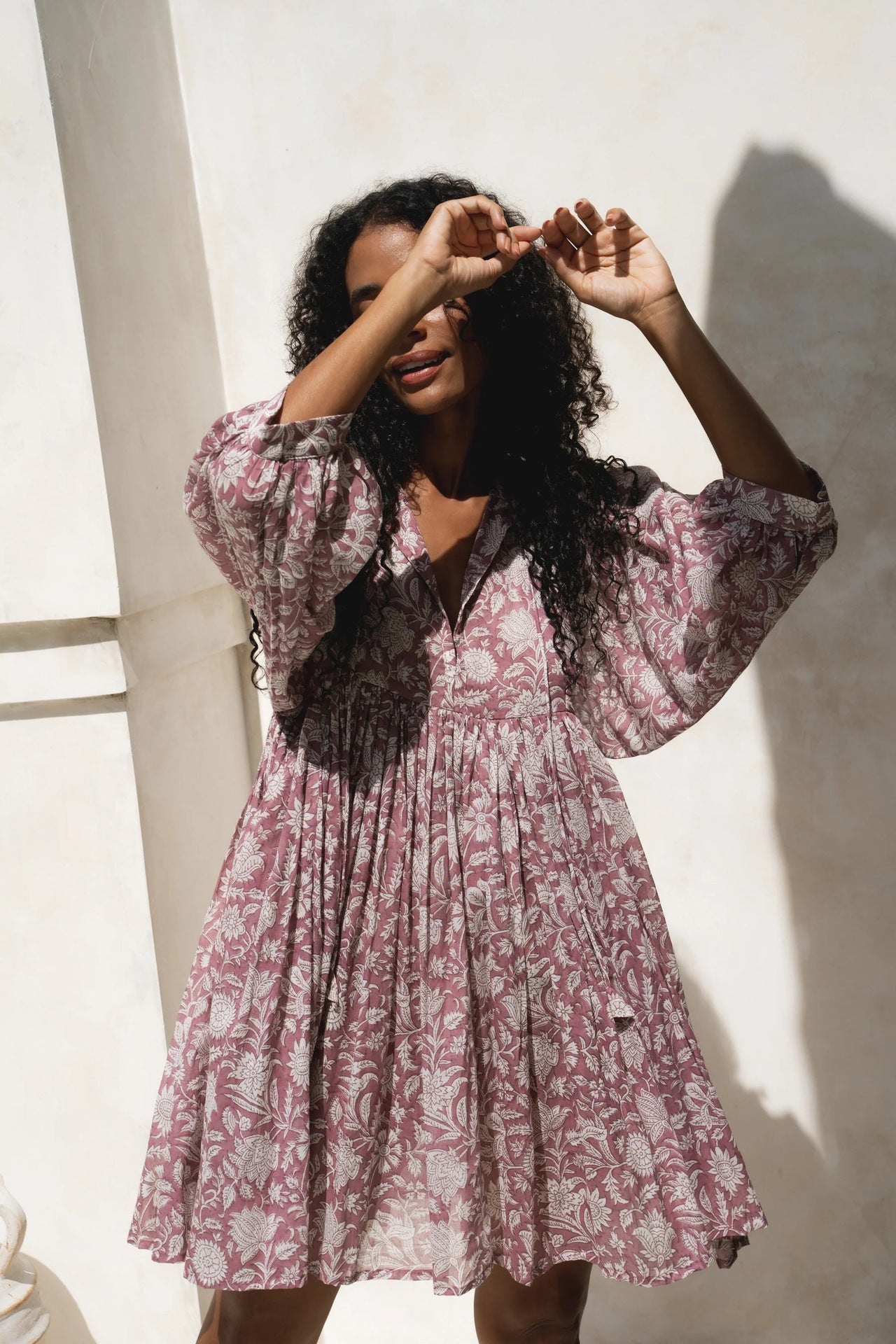 Lace-Up Retro Print Loose Dress