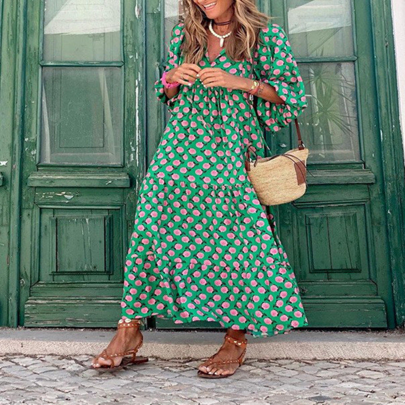 Bohemian Lantern Sleeve Plus-Size Dress