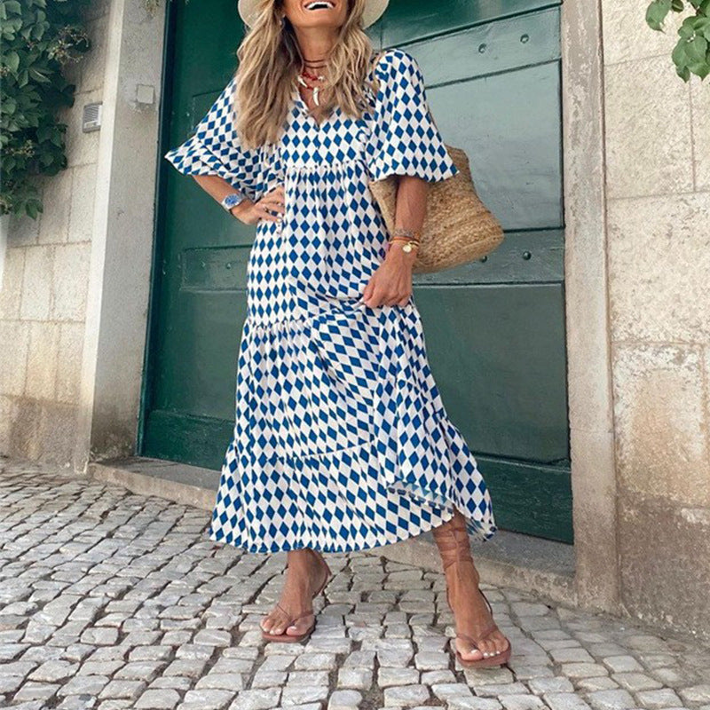 Bohemian Lantern Sleeve Plus-Size Dress