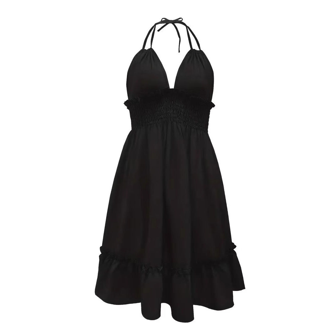 Deep V Pleated Cami Beach Dress