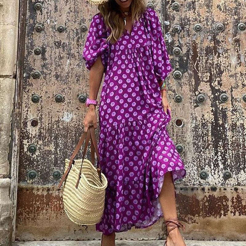 Bohemian Lantern Sleeve Plus-Size Dress