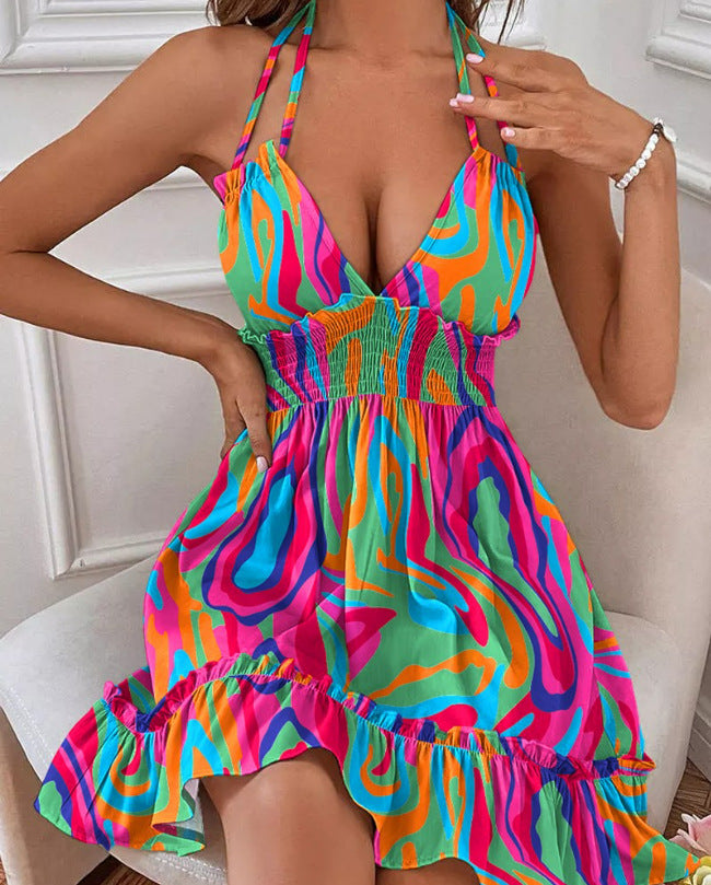 Deep V Pleated Cami Beach Dress