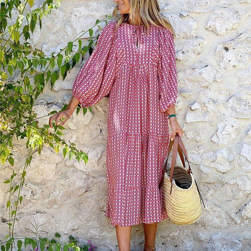 Bohemian Lantern Sleeve Plus-Size Dress