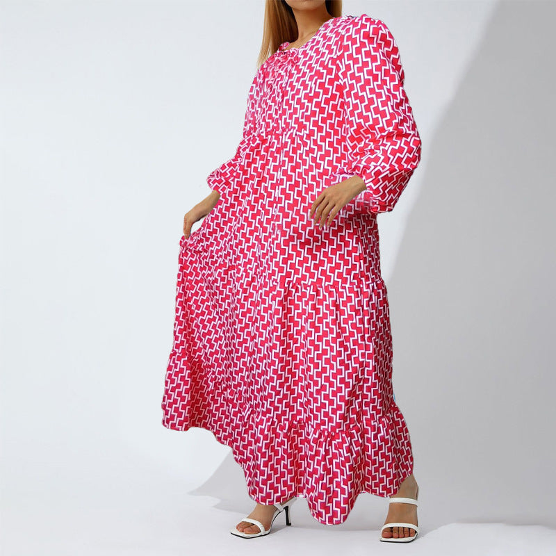 Bohemian Lantern Sleeve Plus-Size Dress
