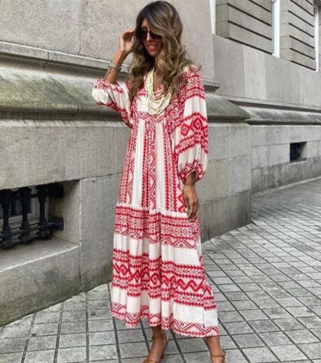 Bohemian Lantern Sleeve Plus-Size Dress