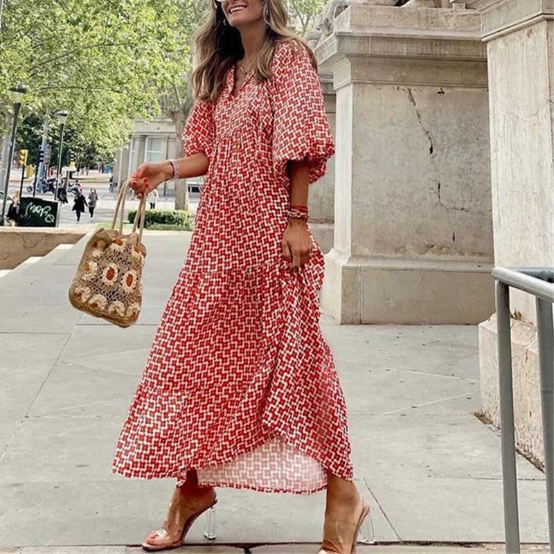 Bohemian Lantern Sleeve Plus-Size Dress