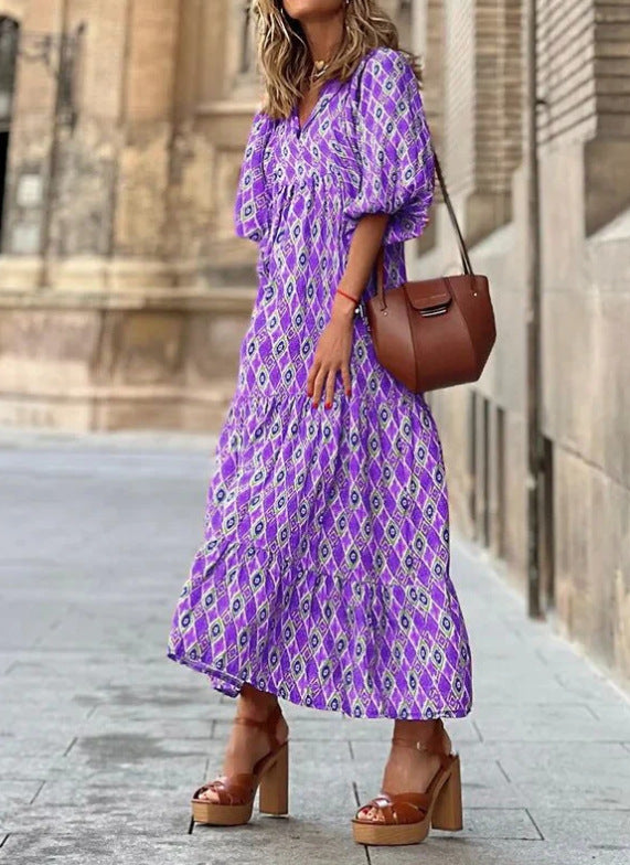 Bohemian Lantern Sleeve Plus-Size Dress
