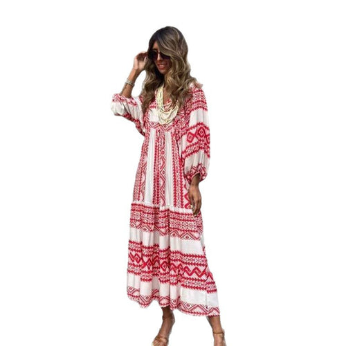 Bohemian Lantern Sleeve Plus-Size Dress